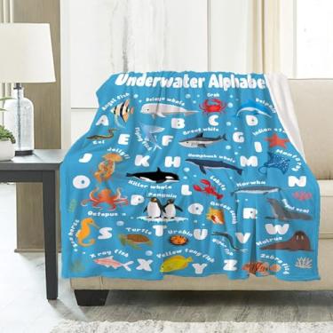 Imagem de Cobertor do alfabeto de criaturas subaquáticas, presentes para meninos e meninas, cobertores ultramacios e aconchegantes, de lã de flanela leve, decoração de pelúcia quente para sofá, viagem, 101,6 cm