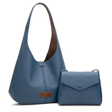 Imagem de Bolsa feminina Wrangler Hobo, conjunto de 2 peças, bolsas de ombro despojadas com bolsa transversal pequena, Jeans