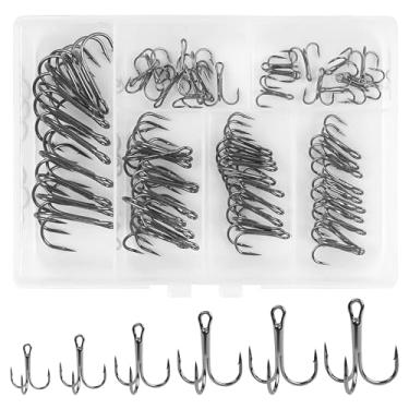 Imagem de Kit de anzóis de pesca em aço de alto carbono conjunto de anéis de anzóis de pesca agudos forte curva redonda afiada para truta, robalo, bagre, iscas de água doce e salgada, 60 peças, tamanho 2 4 6 8