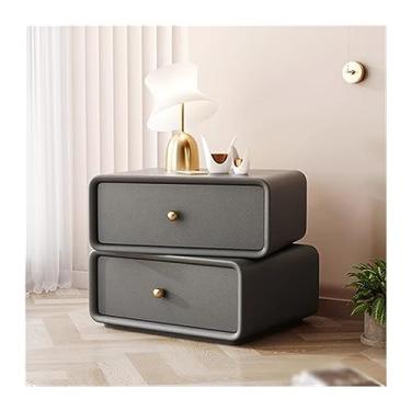 Imagem de Mesa de cabeceira totalmente de madeira maciça, gavetas de armazenamento duplo, mesa de cabeceira moderna, simples, de cor sólida, móveis de cabeceira para quarto, mesa de cabeceira de canto redondo