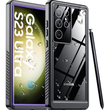 Imagem de Temdan Capa à prova d'água para Samsung Galaxy S23 Ultra com protetor de tela integrado 360 à prova de choque à prova de poeira para Samsung S23 Ultra 5G capa protetora resistente roxa
