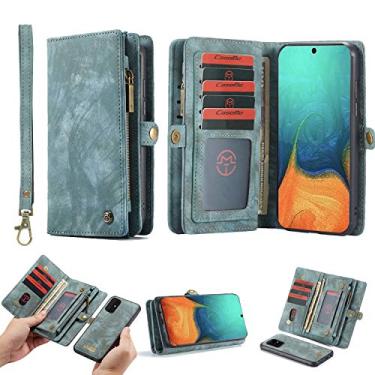 Imagem de Simicoo LG V60 ThinQ Carteira de couro destacável com zíper 11 compartimentos para cartão OLG V60 ThinQ Capa magnética flip alça de pulso à prova de choque bolso bolsa para homens e mulheres (LG V60