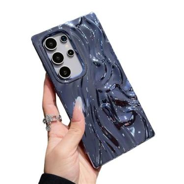 Imagem de Caseative Capa para Samsung Galaxy S23 Ultra, capa de telefone macia com padrão ondulado galvanizado ondulado plissado (azul, S23 Ultra)