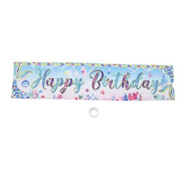 Imagem de Banner de quintal de aniversário Banner de feliz aniversário Material de tecido de tamanho grande com corda para decorações de festas internas e externas Suporte de foto de porta (Fundo Azul com Letras Coloridas)