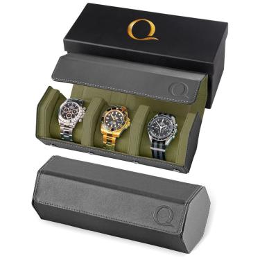Imagem de Caixa, Estojo para Relógios Protege e zena, 3 Lugares, QWATCHBANDS WATCH ROLL PARENT, Verde