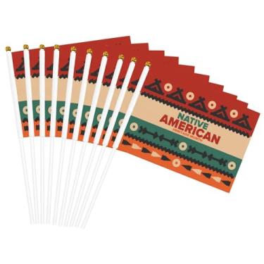 Imagem de Mês da herança nativa americana pequenas mini bandeiras decoração de bandeira portátil para festa desfiles festival celebração dez peças