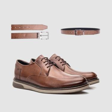 Imagem de Kit Sapato Social Urbano Marrom Com Cinto Claro Couro Estilo Detroit M