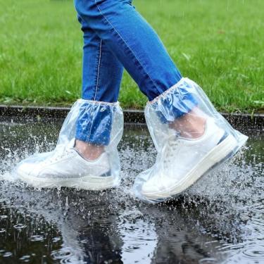Imagem de 10 pares de capas de sapatos impermeáveis para botas de chuva para mulheres e homens, protetores de sapatos descartáveis de plástico com solas antiderrapantes, galochas antiderrapantes para uso ao ar