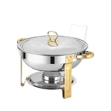 Imagem de Rechaud Inox Redondo 6 Litros Banho Maria Aquecedor Alimento aço inox litros Aço Inox6 (rotundo)