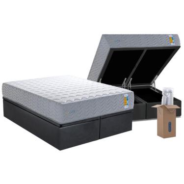 Imagem de Conjunto Cama Box Baú King com Colchão Molas Ensacadas Suede Gray 193x203 Cinza Herval...