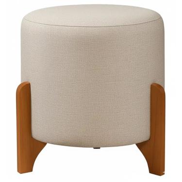 Imagem de Puff Nara em Linho Redondo com Pés de Madeira RA Cor Bege