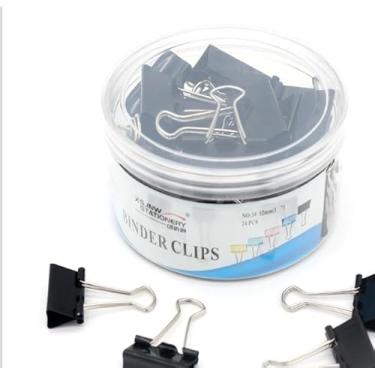 Imagem de 40 clipes de fichário pretos de 9,5 cm, clipes de papel de tamanho médio para escritório, escola e casa, reutilizáveis, duráveis, com caixa de armazenamento de plástico