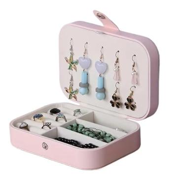 Imagem de Porta Jóias Multi-Função Portátil De Couro Organizador De Duplo Compartimentos Jóia Bijuteria Grande (1,Rosa BB)