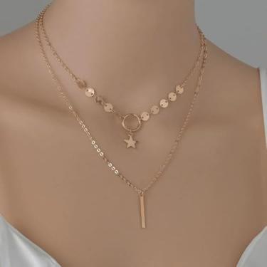 Imagem de Colar de coração para mulheres, moderno, delicado, em camadas, disco fofo e pingente de estrela, colar de coração infinito