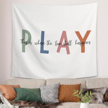 Imagem de Tapeçaria de sala de jogos Boho, decoração de sala de aula, This is Where All the Fun Stuff Happens Tapeçarias Cobertor de parede para sala de aula, sala de jogos, casa, 127 x 152 cm