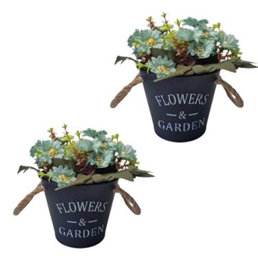 Imagem de Kit 2 Vasos Decorativos com Flores Artificiais, vaso plastico Preto com Alças de Juta, Arranjo de Margaridas Verde