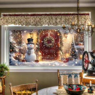 Imagem de HOMETITUTE Película para janela de Natal, boneco de neve, guirlanda de porta vermelha, adesivo de vidro decorativo festivo para janela de privacidade, adesivos para casa, sala de estar, quarto