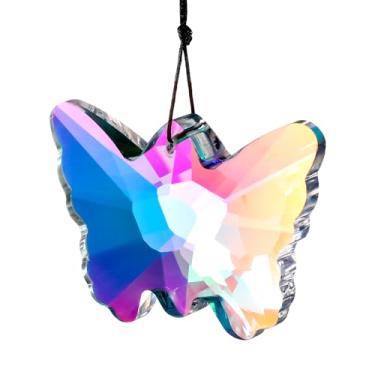 Imagem de Prisma de cristal de borboleta, cristal brilhante de 6 cm para apanhador de sol, artesanato, pingente de borboleta, enfeite para pendurar em janela, jardim, casa, escritório, decoração de carro