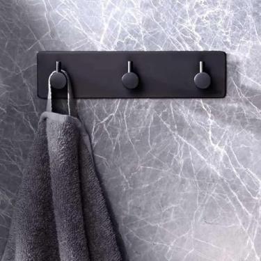 Imagem de Ganchos de chave pretos foscos para parede, porta-chaves autoadesivos, suporte de toalha de parede, ganchos sem broca para entrada, banheiro, cozinha, escritório, 18 cm de comprimento