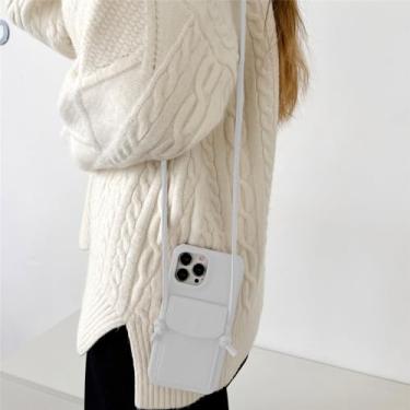 Imagem de Capa de telefone carteira com cordão crossbody para iPhone 15 14 13 12 11 Pro Max Mini X XR XS Max 7 8 Plus Capa de couro com alça para cartão, branca, para iPhone 7Plus (8Plus)