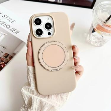 Imagem de Capa magnética de silicone líquido brilhante para iPhone 16e 16 15 14 13 12 Pro Max Plus com suporte de anel e capa fosca (para iPhone 15/Ouro Deserto)