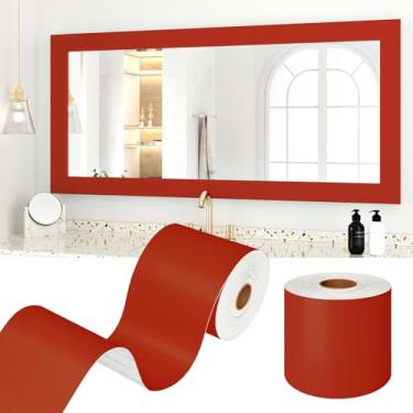 Imagem de WESTICK Papel de parede vermelho com borda de acabamento autoadesivo 10 cm x 406 cm papel de parede vermelho descascar e colar
