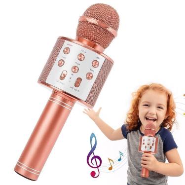 Imagem de Microfone Karaoke Portatil Cantar Festas Reunioes Brincadeira Caixa De Som Bluetooth Portatil Sem Fio Rose Gold