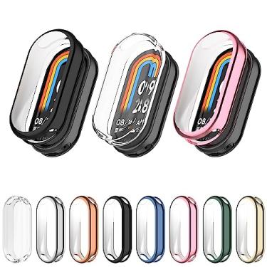 Imagem de Pacote com 3 capas protetoras de tela Mi Band 8, capa protetora de TPU macio curvo 3D cobertura total HD antirarranhões moldura bumper