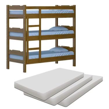 Imagem de Treliche Madeira Maciça Reforçada Nogueira Com 3 Colchões Shop Jm