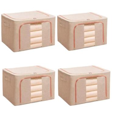 Imagem de Caixa Organizadora Roupas Brinquedos Lençol Edredom Guarda Roupa Dobrável Visor Transparente 66L(BEGE kti4)