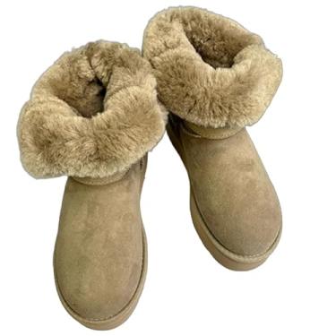 Imagem de Archicolor Sapatos femininos de inverno nórdicos minimalistas botas de neve de pele de carneiro e lã sapatos quentes vintage sem cadarço botas femininas, Caqui, 37