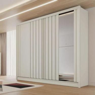 Imagem de Guarda Roupa Solteiro Ripado Com Espelho 2 Portas 4 Gavetas Galati-off White Made Marcs