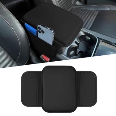 Imagem de HQRNYP Capa de console central de carro, capa de apoio de braço para carro, almofada protetora de apoio de braço de couro de microfibra com 2 sacos de armazenamento, acessórios para caixa de assento