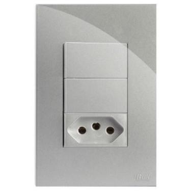 Imagem de Kit Interruptor Duplo Paralelo + Tomada 10A 4X2 Brg11320-4Pr - Blux Re