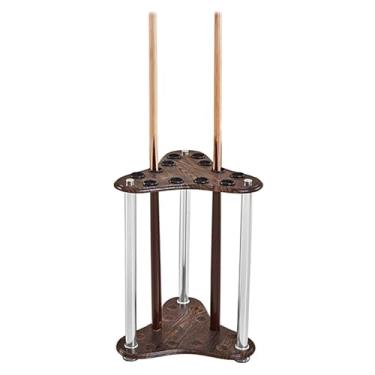 Imagem de 3FLQOOPP Suporte de madeira para 12 bastões de piscina, rack e organizador independente para tacos de canto, fácil de montar, armazenamento de bilhar branco para casa e bar (marrom) (marrom)