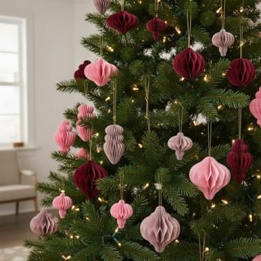 Imagem de Gersoniel 24 peças de guirlanda de bola de favo de mel de Natal com cordão de guirlanda faça você mesmo, mini enfeites de colmeia de papel com borda dourada com glitter, enfeites 3D para pendurar em