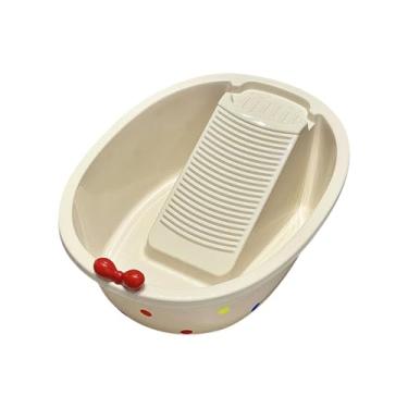 Imagem de KiBcsLic Bacia com tábua de lavar roupa integrada para lavagem à mão, prática e doméstica, ideal para calças, meias e camisetas.