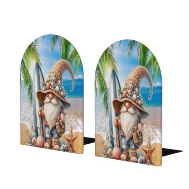 Imagem de Gnomos de praia fofos grandes suportes de livros de madeira decorativo antiderrapante resistente terminais de livro para mesa de escritório em casa biblioteca de estudo escolar divisórias de livros