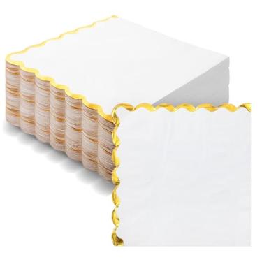 Imagem de 50 guardanapos de coquetel de 2 camadas de papel com folha dourada, guardanapos de 15 x 15 cm descartáveis para jantar chá de bebê casamento festa de aniversário decorações de mesa