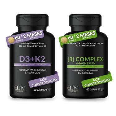 Imagem de D3 2000UI + K2 MK7 60Caps + Complexo B e Magnésio 60Caps ELLYM NUTRITION Vitaminas Suporte Ósseo Metabólico