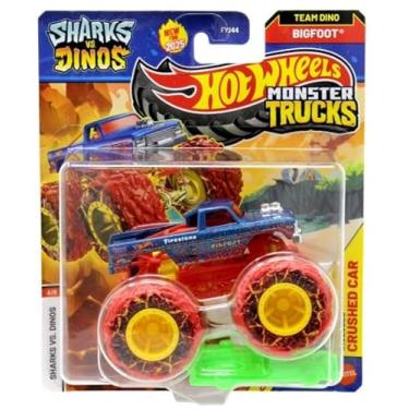 Imagem de Hot Wheels Monster Trucks Sharks vs Dinos, 1:64 Scale Die-Cast Vehicle Collection, 2025 Edition (4/8 Team Dino Bigfoot)