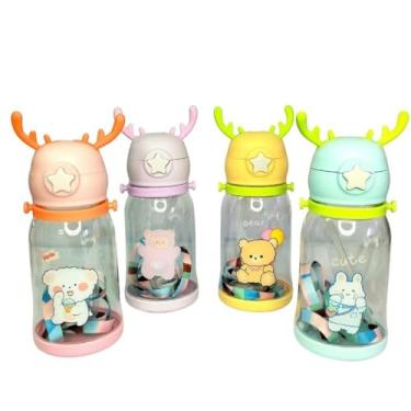 Imagem de Garrafa Infantil Portátil de Água, Multicolorido com Alça, em Silicone com Canudo, Alce Fofa com Canudo com Alça Ideal Para Escola e Passeios Portátil Antivazamento Hidratação Segura Crianças 600mL