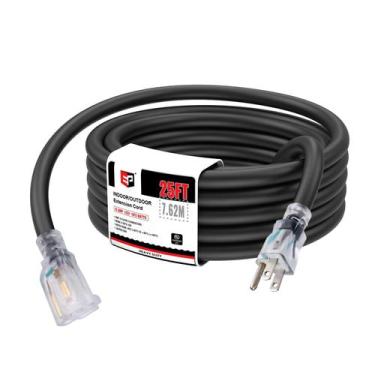 Imagem de Cabo de extensão EP 25 pés iluminado ao ar livre 10/3 SJTW 15A 125V