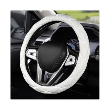 Imagem de MTRPS Capa de volante de carro brilhante, couro diamante de 38 cm, antiderrapante, protetor de volante automático, capa fofa de strass brilhante, decoração automotiva para mulheres e meninas (branca)