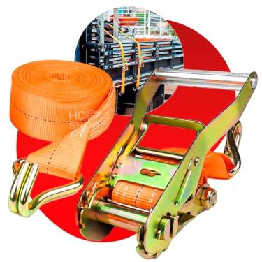 Imagem de Cinta de Amarração para Carga, Catraca com Fivela Metálica, Laranja