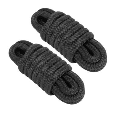 Imagem de Fabater Corda de Barco de Nylon Trançado Duplo Linha de Amarração Marítima Robusta para Pequenos Veleiros Lanchas, Baixo Estiramento, 2 Peças, Adequado para Barcos de Pesca Pontões (Preto)