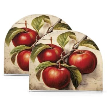 Imagem de Wassud Porta-guardanapos de acrílico de maçãs vintage gastas, dispensador de guardanapos de papel moderno em forma de U para mesa, cozinha, sala de jantar, bancada 2 peças (comporta 50-60 guardanapos)
