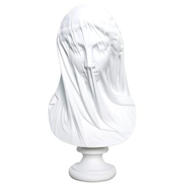 Imagem de Midremer Estátua de busto de senhora com véu de 33 cm, decoração grande clássica de mitologia grega, decoração de arte de resina branca para decoração de sala de estar e escritório