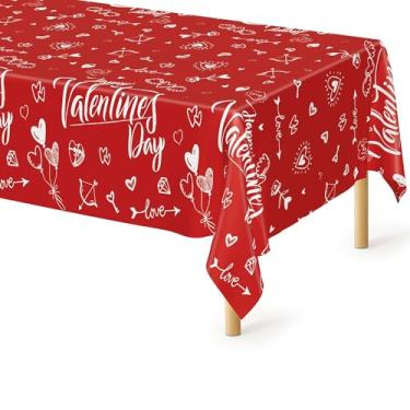 Imagem de QZYL 2 peças de decoração de dia dos namorados, toalha de mesa descartável de 137 cm x 274 cm, toalhas de mesa de plástico românticas com coração vermelho, capas de mesa retangulares, decorações