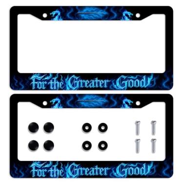 Imagem de 2 peças para o Grande Bom Moldura de Placa de Licença Azul Dragão Fogo Placa de Carro Frontal Personalização Aço Inoxidável Auto Peças Engraçadas Molduras de Placa de Licença Tamanho para Homens